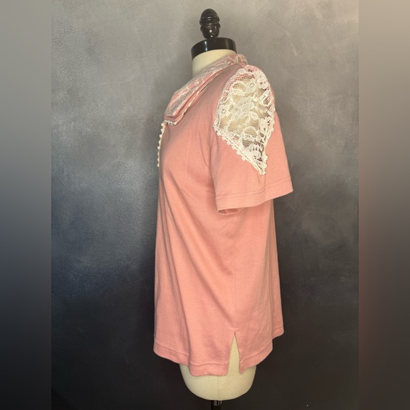 Vintage Lacy Afternoon by Shell Kepler Pink Lace Polo Top - Size M - Picture 6 of 8